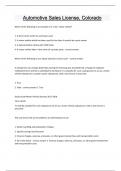 Automotive Sales License&comma; Colorado Questions and answers latest update 