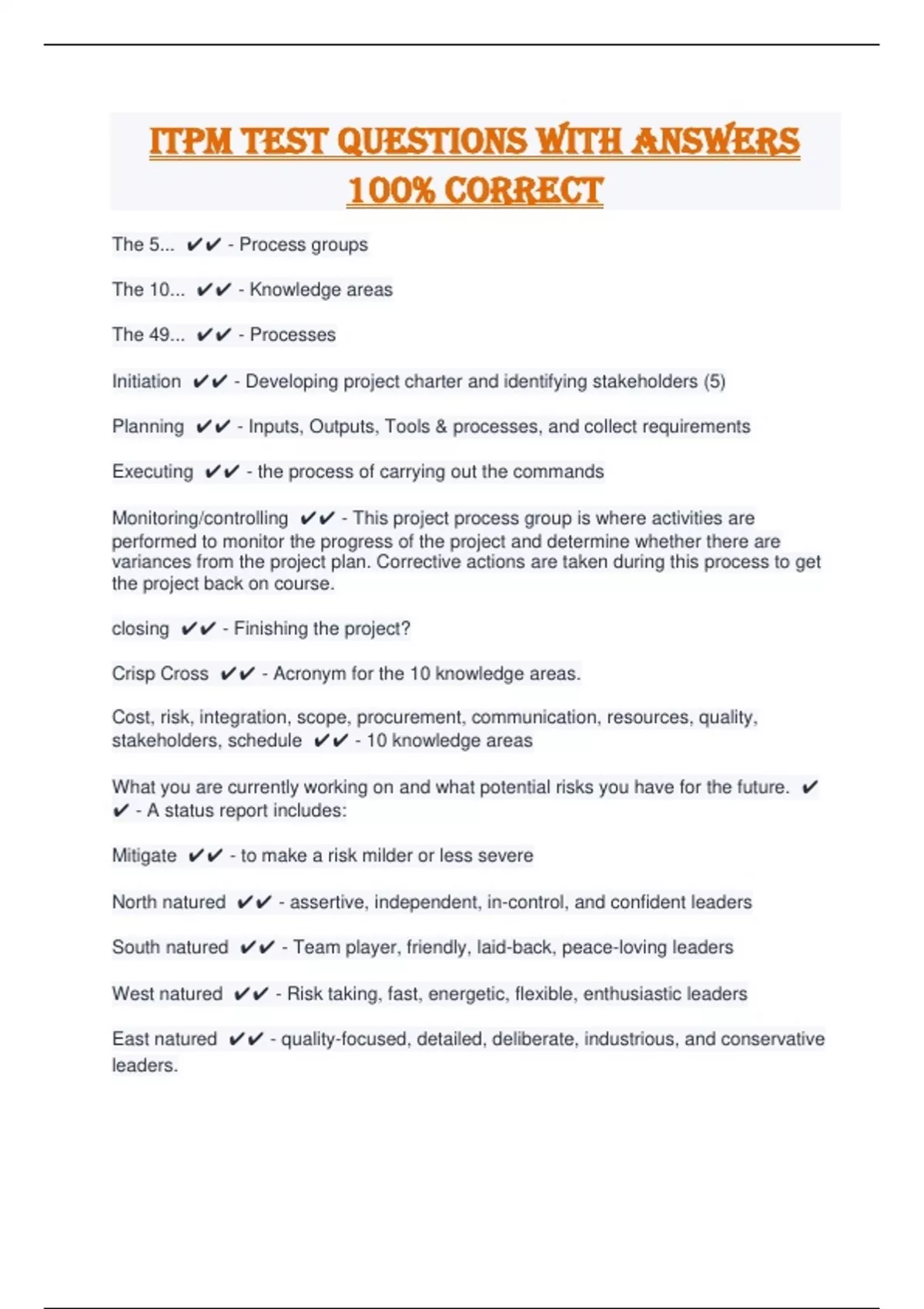 ITPM test questions with answers 100% correct - ITPM - Stuvia US