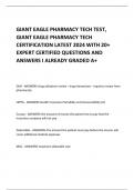GIANT EAGLE PHARMACY TECH TEST,  GIANT EAGLE PHARMACY TECH  CERTIFICATION LATEST 2024 WITH 20+  EXPERT CERTIFIED QUESTIONS AND  ANSWERS I ALREADY GRADED A+