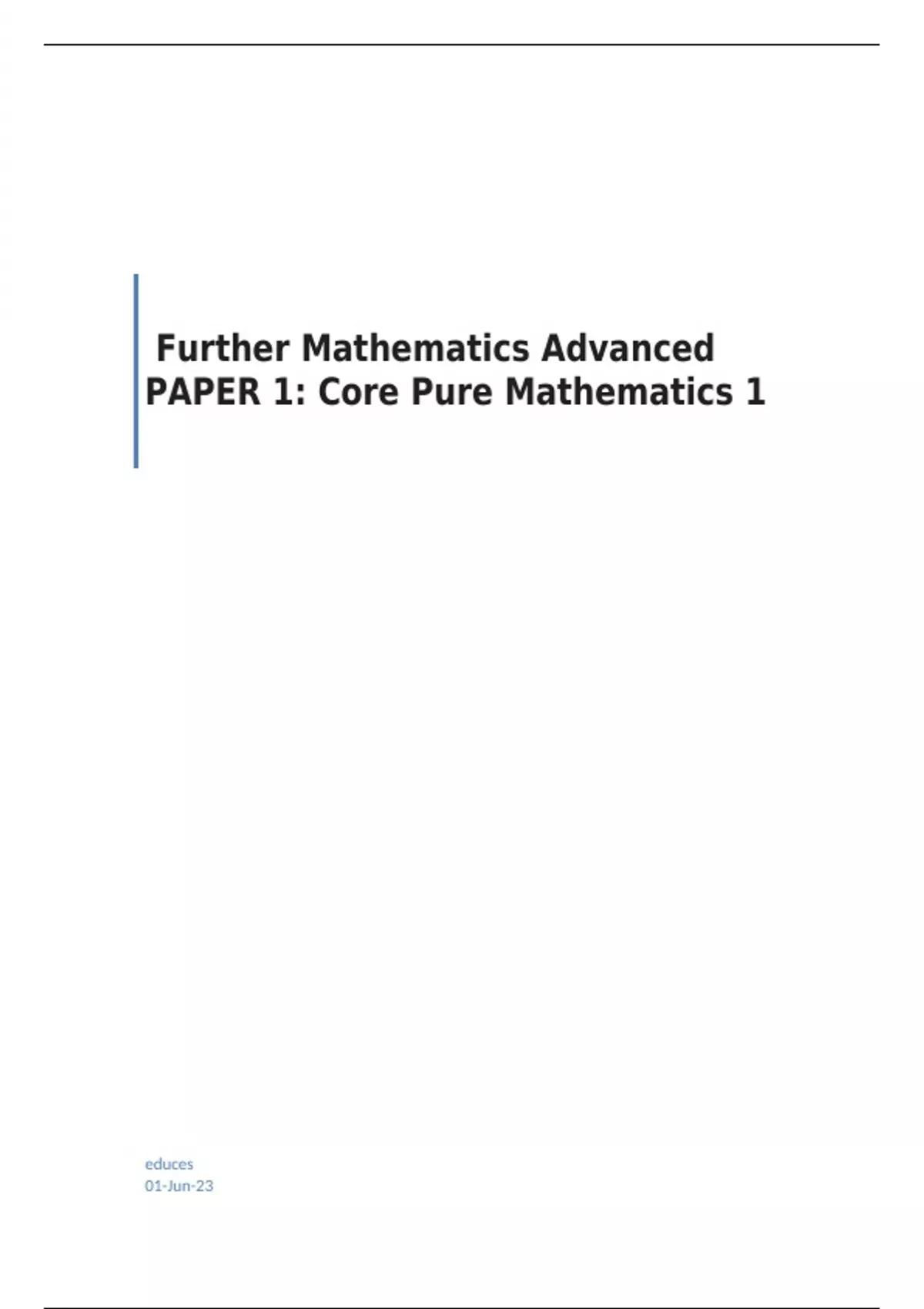 Edexcel GCE AL Further Mathematics (9FM0) Paper 01 Core Mathematics ...