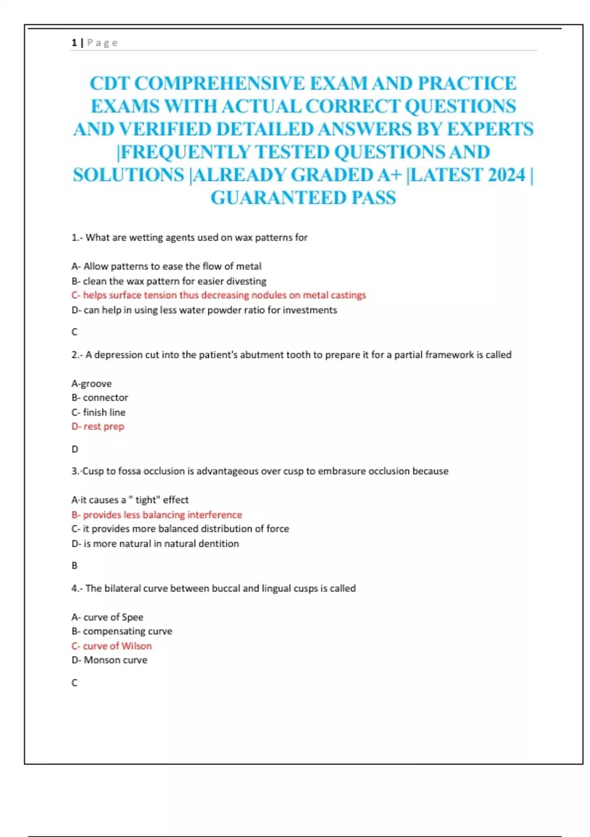 CDT COMPREHENSIVE EXAM AND PRACTICE EXAMS WITH ACTUAL CORRECT QUESTIONS