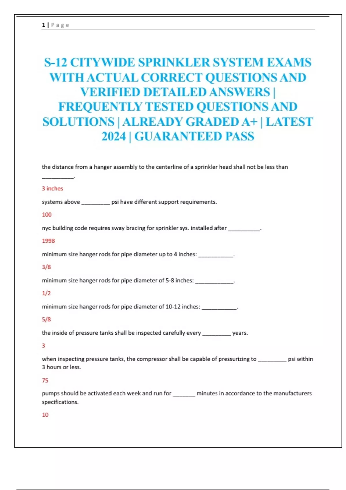 S12 CITYWIDE SPRINKLER SYSTEM EXAMS WITH ACTUAL CORRECT QUESTIONS AND