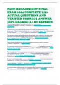 PAIN MANAGEMENT FINAL EXAM 2024 COMPLETE 125&plus; ACTUAL QUESTIONS AND VERIFIED CORRECT ANSWER 100&percnt; GRADED A&plus; BY EXPERTS
