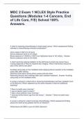 MDC 2 Exam 1 NCLEX Style Practice Questions &lpar;Modules 1-4 Cancers&comma; End of Life Care&comma; F&sol;E&rpar; Solved 100&percnt; Answers&period;