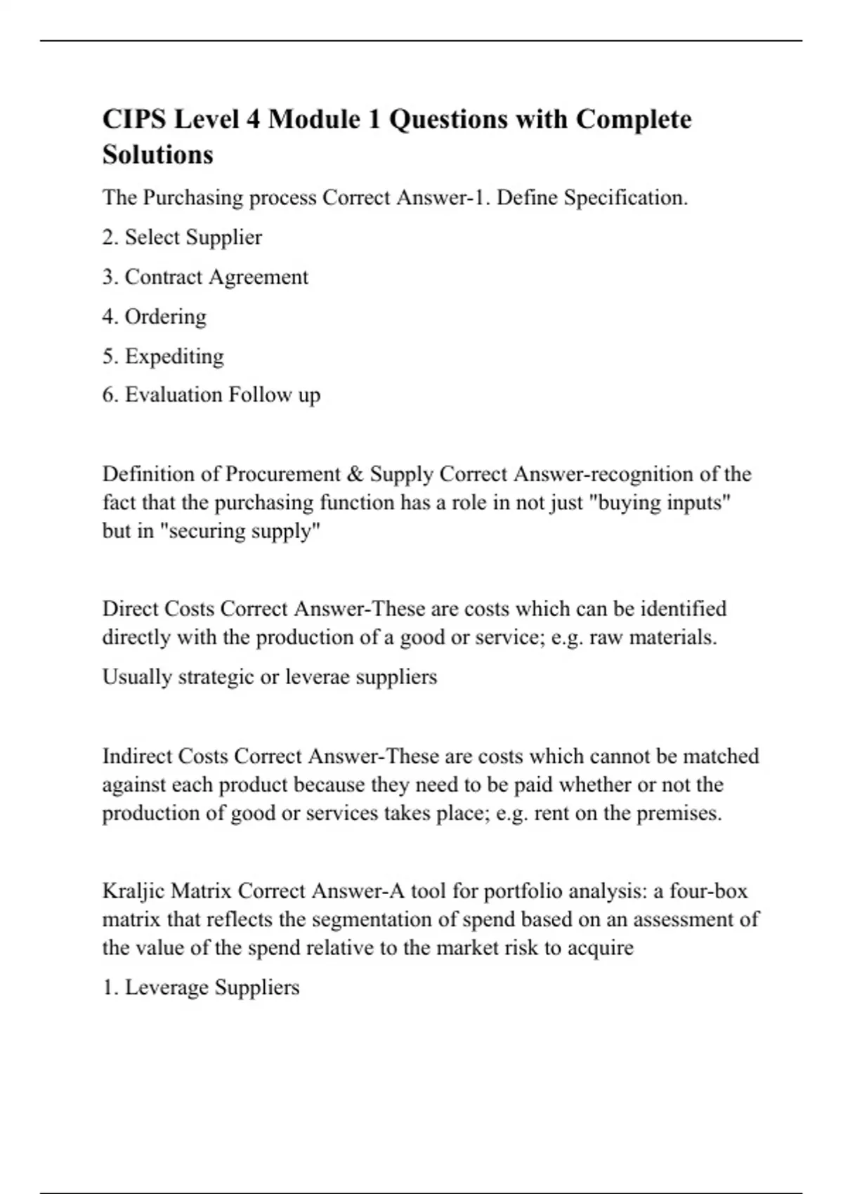 CIPS Level 4 Module 1 Questions with Complete Solutions. CIPS Stuvia US