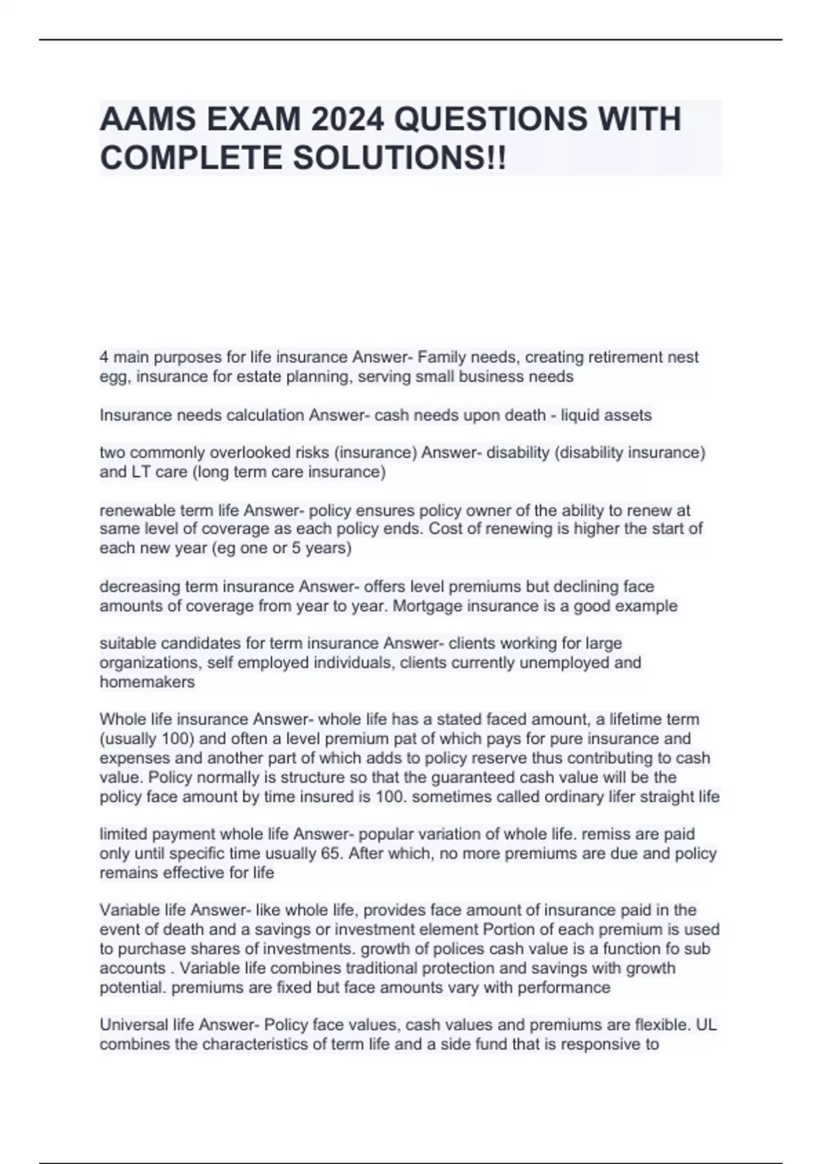 AAMS EXAM 2024 QUESTIONS WITH COMPLETE SOLUTIONS!! AAMS Stuvia US