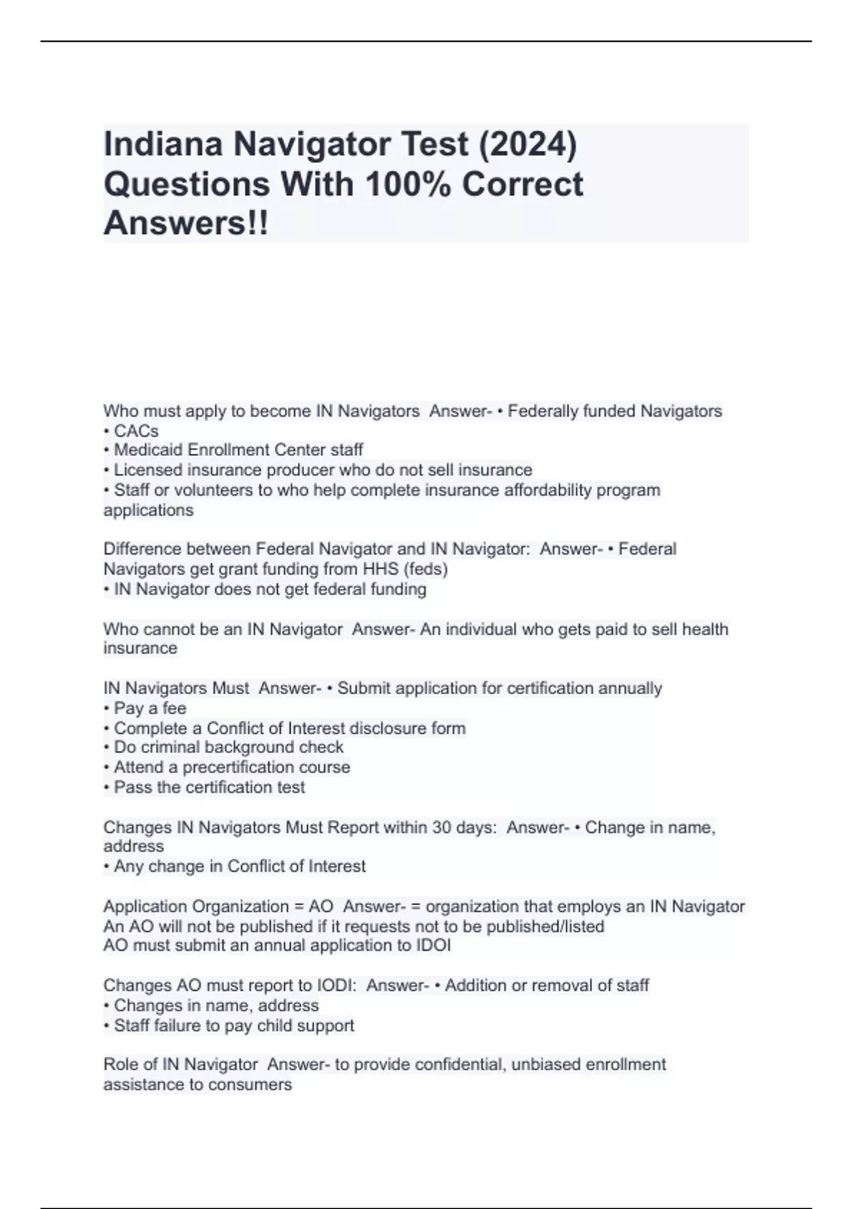 Indiana Navigator Test (2024) Questions With 100 Correct Answers