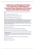 Leadership and Management Exam| Ati Leadership and Management  Proctored Exam Questions and Correct  Answers 2023-2024 with Rationales