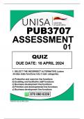 PUB3707 ASSIGNMENT 1(QUIZ) DUE 16APRIL2024