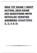 MHA 707 EXAM 2 BOST ACTUAL 2024 EXAM 250 QUESTIONS AND VERIFIED ANS