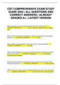 CDT COMPREHENSIVE EXAM STUDY GUIDE 2024 &vert; ALL QUESTIONS AND CORRECT ANSWERS &vert; ALREADY GRADED A&plus; &vert; LATEST VERSION