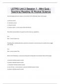LETRS Unit 2 Session 1 - Mini Quiz - Teaching Reading IS Rocket Science Questions and answers latest update 