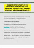 ONCC PRACTICE TESTS (OCN -  TREATMENT MODALITIES) Exam |  Questions & 100% Correct Answers  (Verified) | Latest Update | Grade A+ 