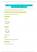 AQA A Level Biology Unit 1 Questions and Answers Rated A+