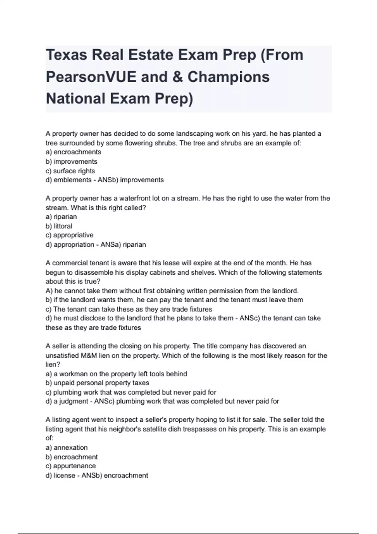 Texas Real Estate Exam Prep (From PearsonVUE and & Champions National