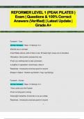 REFORMER LEVEL 1 &lpar;PEAK PILATES &rpar; Exam &vert; Questions & 100&percnt; Correct  Answers &lpar;Verified&rpar; &vert; Latest Update &vert;  Grade A&plus;