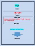 AQA  GCSE  HISTORY  Paper 1  8145/1A/C Section A/C: Russia, 1894–1945: Tsardom and communism|GRADED A+|