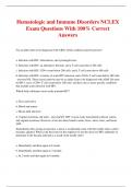 Hematologic and Immune Disorders NCLEX Exam Questions With 100&percnt; Correct Answers