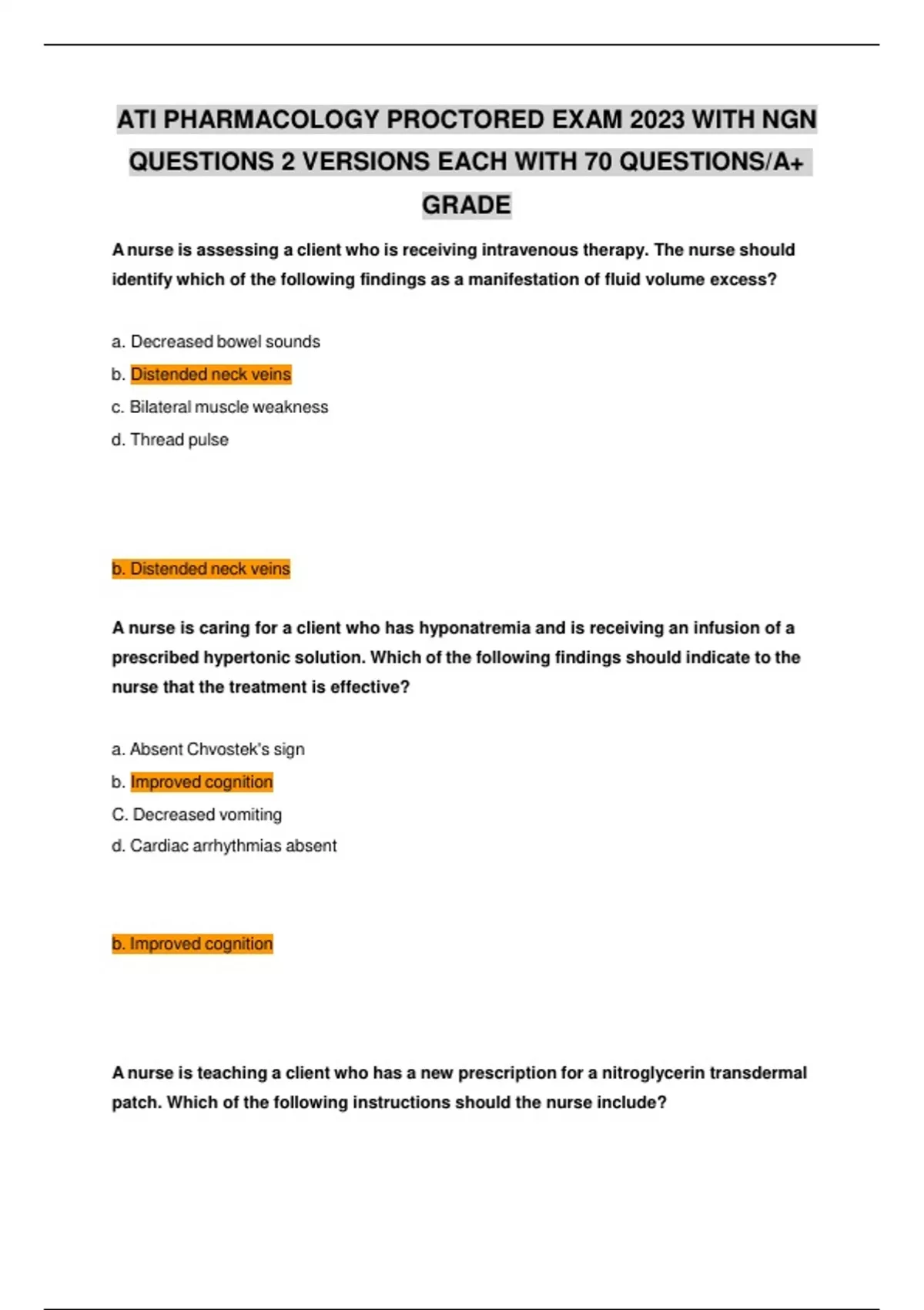ATI PHARMACOLOGY PROCTORED EXAM 2023 WITH NGN QUESTIONS 2 VERSIONS EACH ...