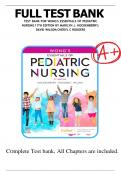 TEST BANK FOR WONG'S ESSENTIALS OF PEDIATRIC NURSING11TH EDITION BY MARILYN J. HOCKENBERRY; DAVID WILSON;CHERYL C RODGERS