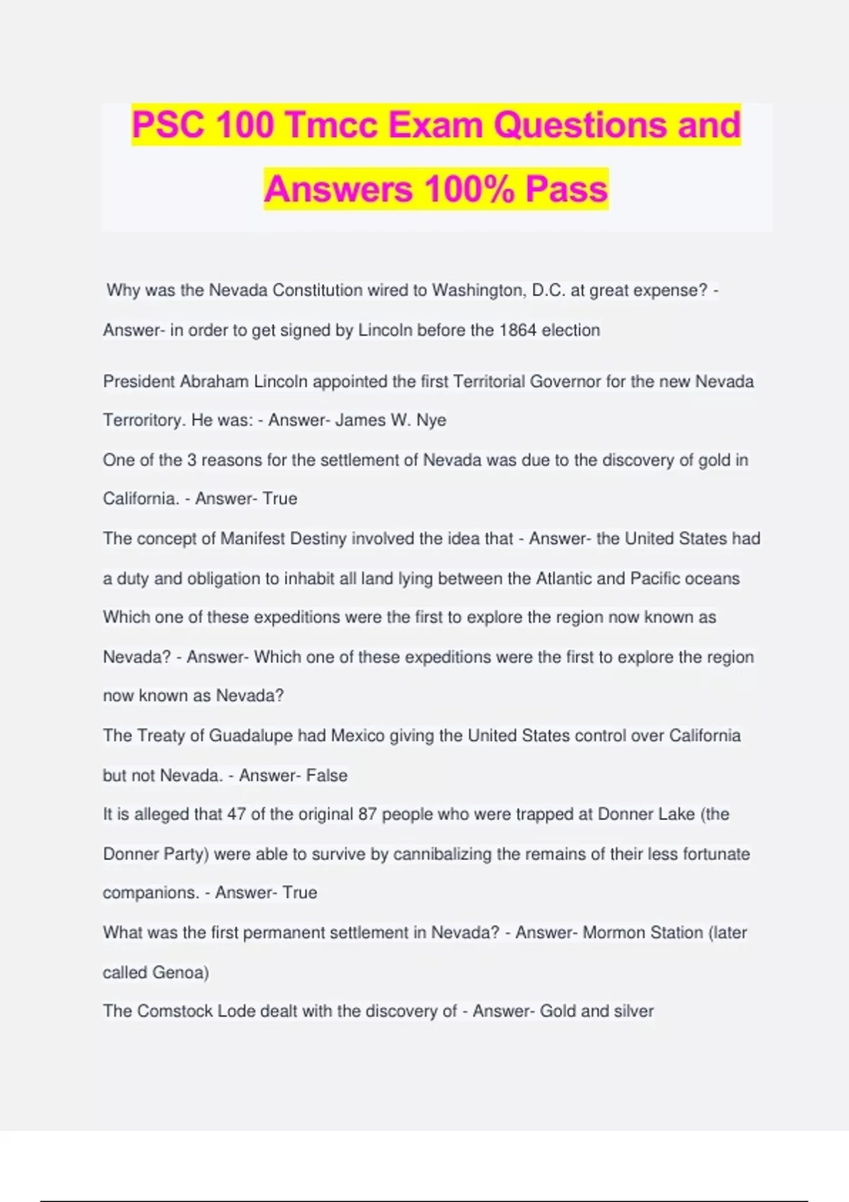 PSC 100 Tmcc Exam Questions and Answers 100% Pass - PSC 100 - Stuvia US