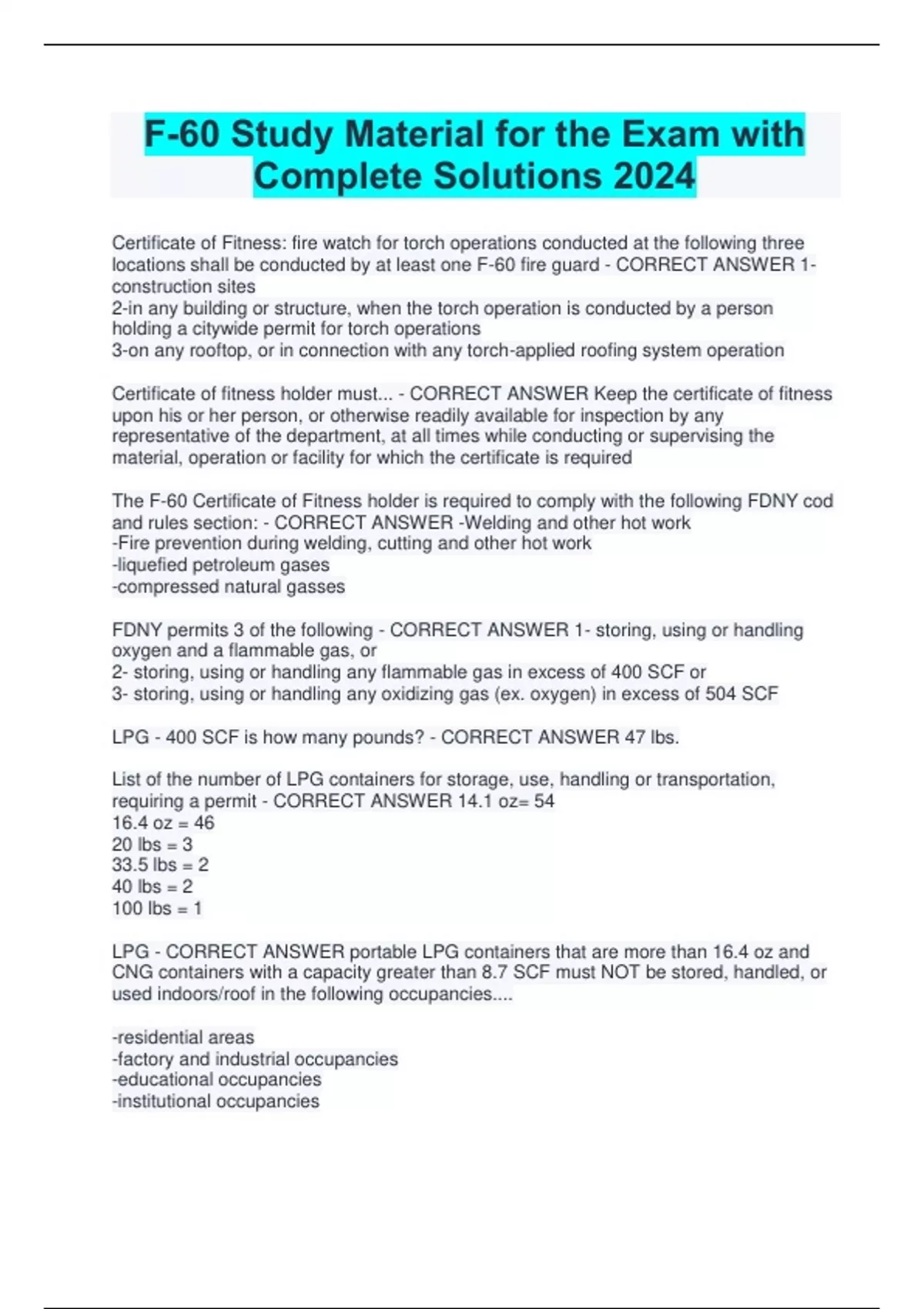 F-60 Study Material for the Exam with Complete Solutions 2024 - Fire ...