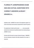 FLORIDA PT JURISPRUDENCE EXAM  2023-2024 ACTUAL QUESTIONS WITH  CORRECT ANSWERS ALREADY  GRADED A&plus;&period;