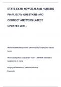 STATE EXAM NEW ZEALAND NURSING FINAL EXAM QUESTIONS AND  CORRECT ANSWERS LATEST  UPDATES 2024 &period;