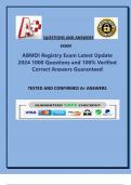 ABMDI Registry Exam Latest Update 2024 1000 Questions and 100- Verified Correct Answers