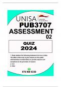PUB3707 ASSESSMENT 02-QUIZ 2024 MCQ WELL ANSWERED