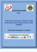 Network Security Quiz 7 Malware Exam 30 Questions with Verified Answers