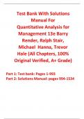 Test Bank With Solutions Manual for Quantitative Analysis for Management 13th Edition By Barry Render, Ralph Stair, Michael Hanna, Trevor Hale (All Chapters, 100% Original Verified, A+ Grade)