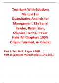 Test Bank With Solutions Manual for Quantitative Analysis for Management 14th Edition By Barry Render, Ralph Stair, Michael Hanna, Trevor Hale (All Chapters, 100% Original Verified, A+ Grade)