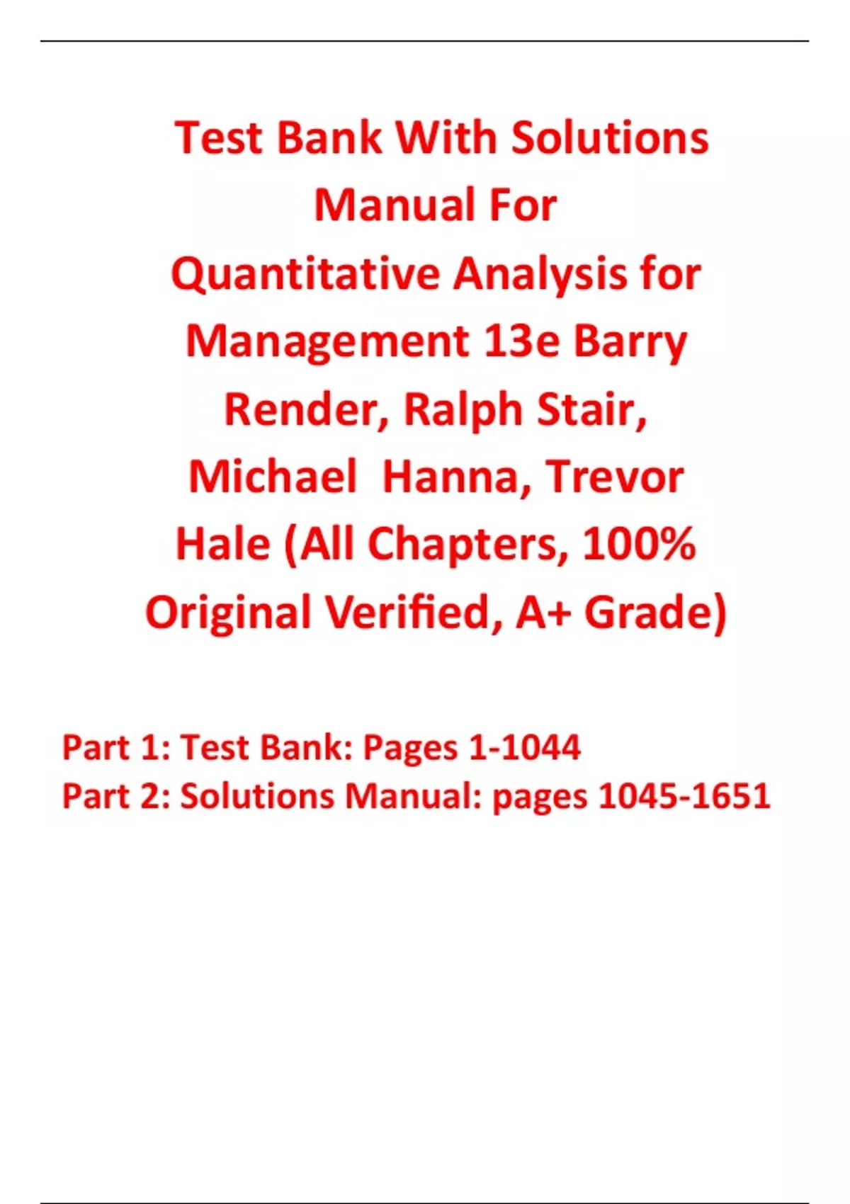 Test Bank With Solutions Manual for Quantitative Analysis for ...