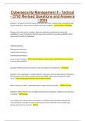 Cybersecurity Management II - Tactical - C795 Revised Questions and Answers &sol; 2024