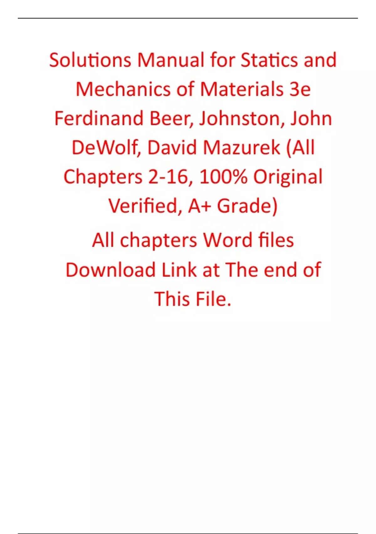 Solutions Manual For Statics and Mechanics of Materials 3rd Edition By ...