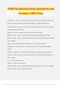 STNA Vocabulary Exam Questions and Answers 100% Pass