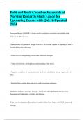 Polit and Beck Canadian Essentials of Nursing Research Study Guide for Upcoming Exams with Q & A-Updated 2024
