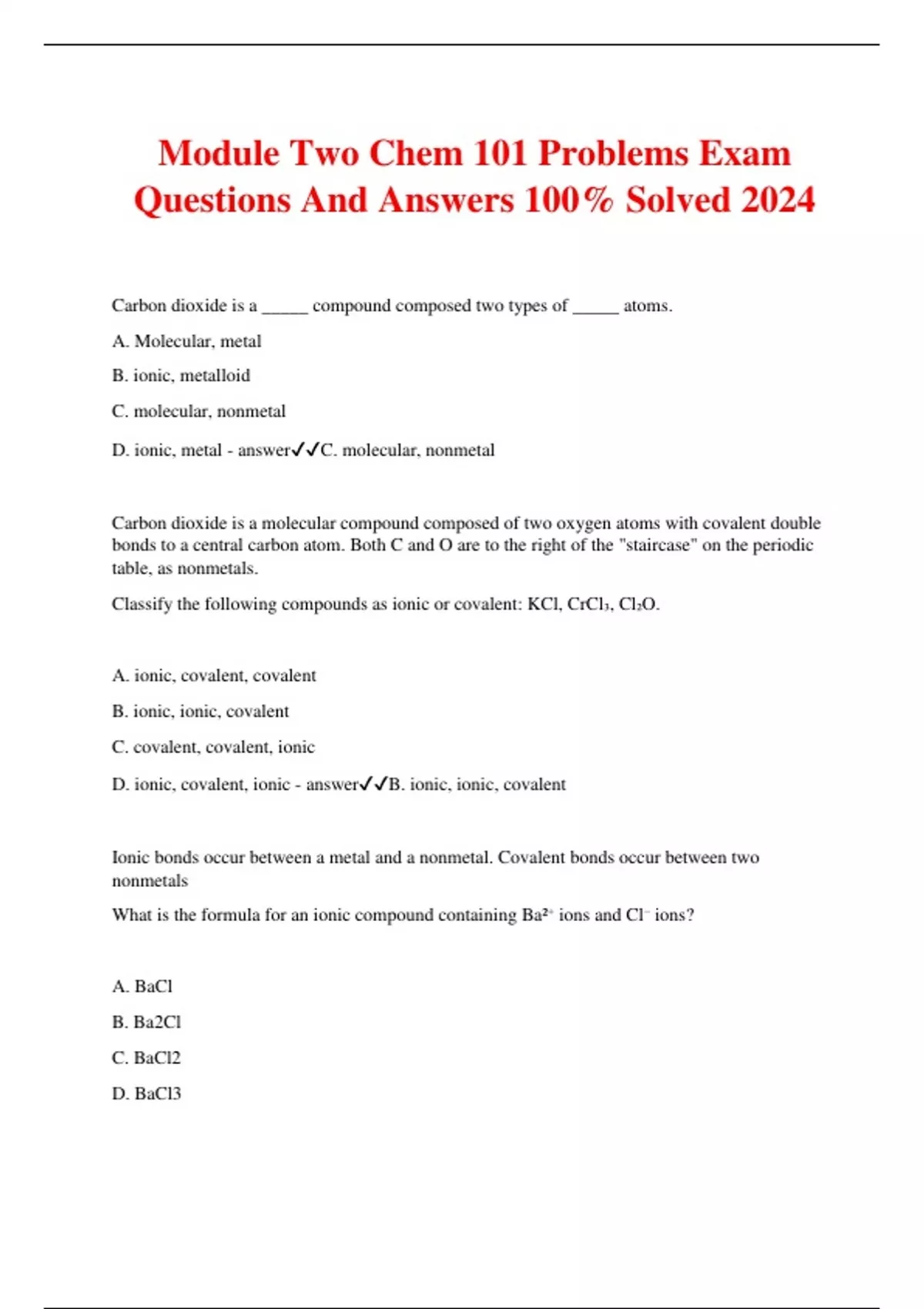 Module Two Chem 101 Problems Exam Questions And Answers 100% Solved ...