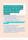 EPP PHYSCHOLOGY LICENSING EXAM 2023-2024 ACTUAL EXAM 250 QUESTIONS AND CORRECT DETAILED ANSWERS WITH RACTIONALES( VERIFIED ANSWERS) BIOLOGICAL BASES OF BEHAVIOR