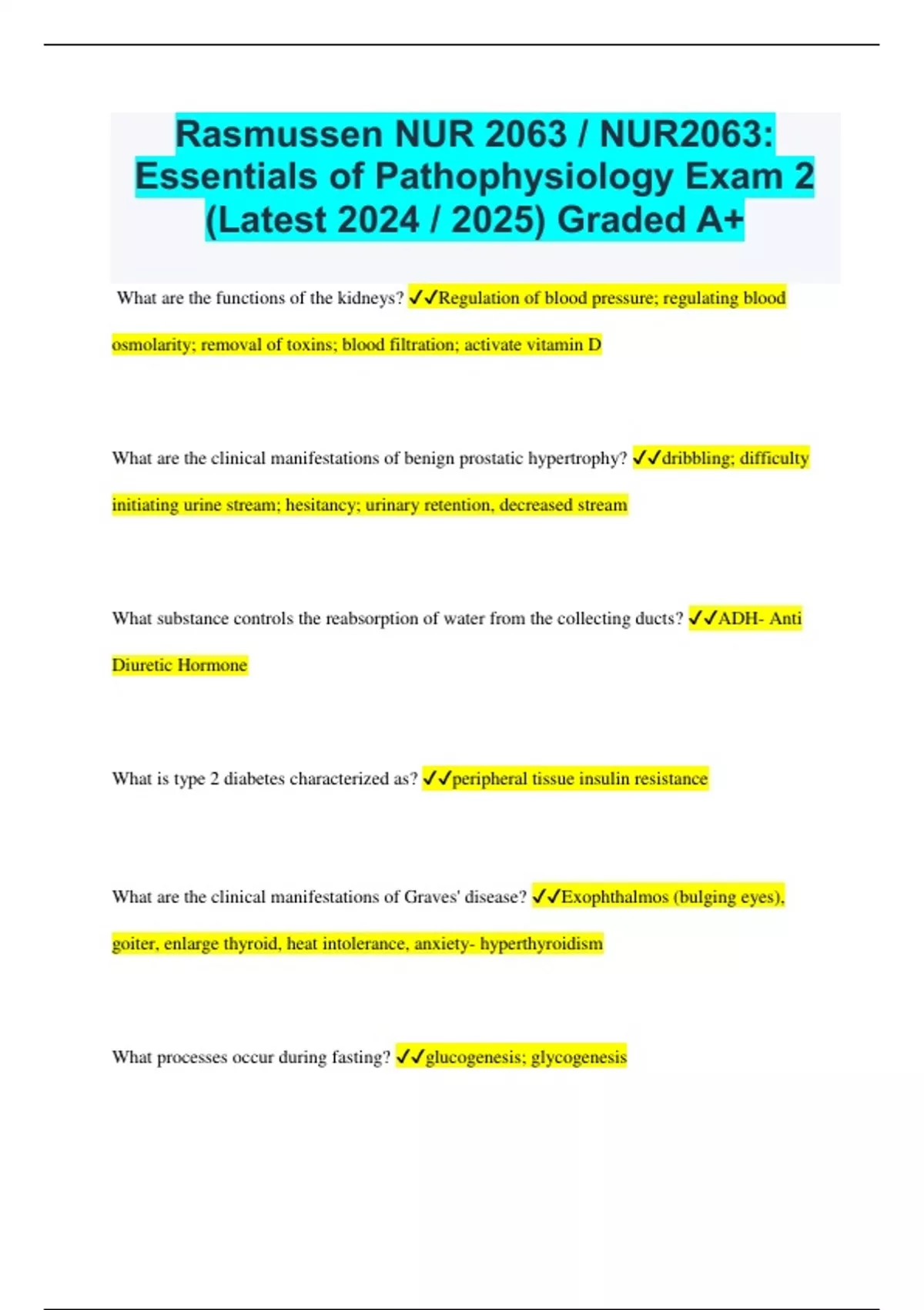 Rasmussen NUR 2063 / NUR2063: Essentials of Pathophysiology Exam 2 ...