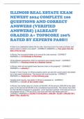 ILLINOIS REAL ESTATE EXAM NEWEST 2024 COMPLETE 100 QUESTIONS AND CORRECT ANSWERS &lpar;VERIFIED ANSWERS&rpar; &vert;ALREADY GRADED A&plus; TOPSCORE 100&percnt; RATED BY EXPERTS PASS&excl;&excl;&excl;