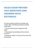 NCLEX EXAM PREVIEW  2023 QUESTIONS AND  ANSWERS WITH  RATIONALE