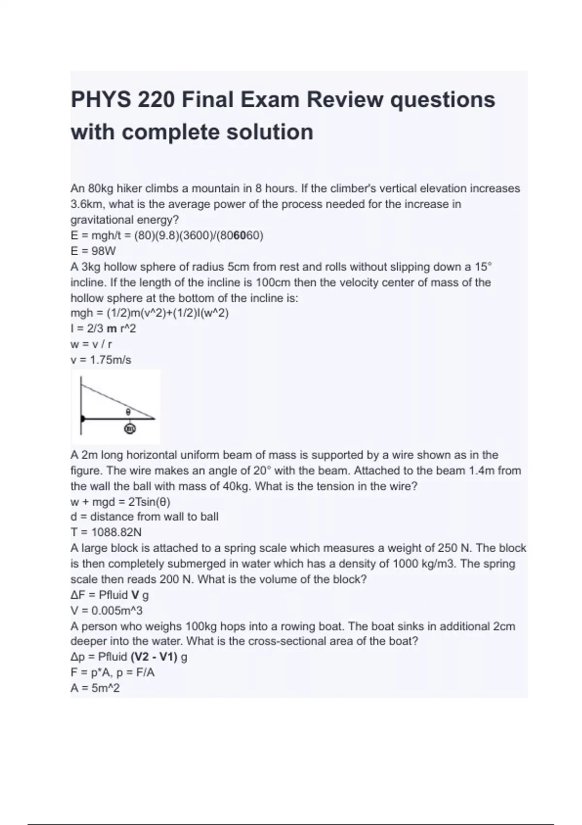 PHYS 100 final exam Questions and answers - Stuvia US