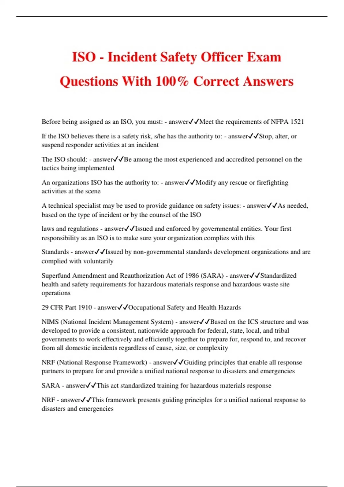 ISO Incident Safety Officer Exam Questions With 100 Correct Answers