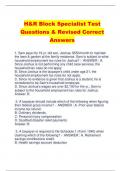 H&R Block Specialist Test Questions & Revised Correct  Answers