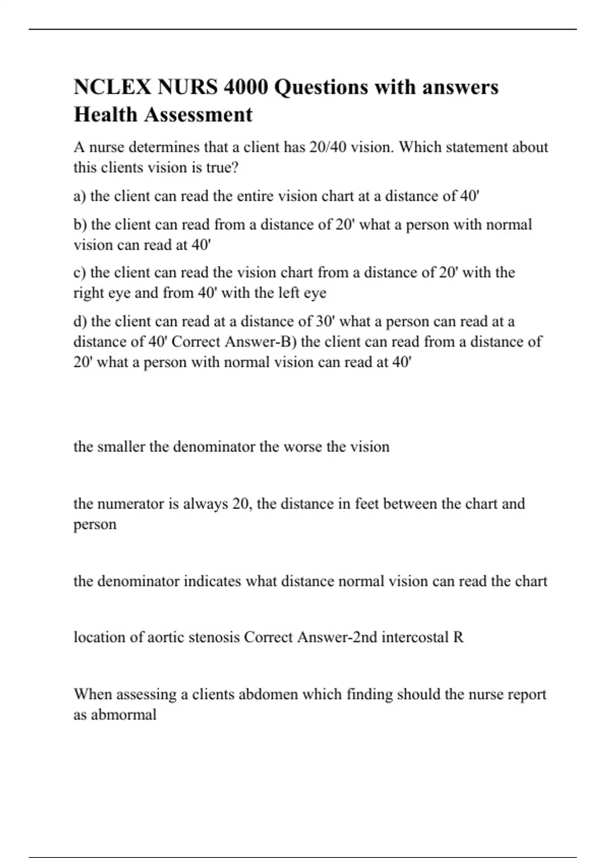 NCLEX NURS 4000 Questions with answers Health Assessment - RN- Nursing ...