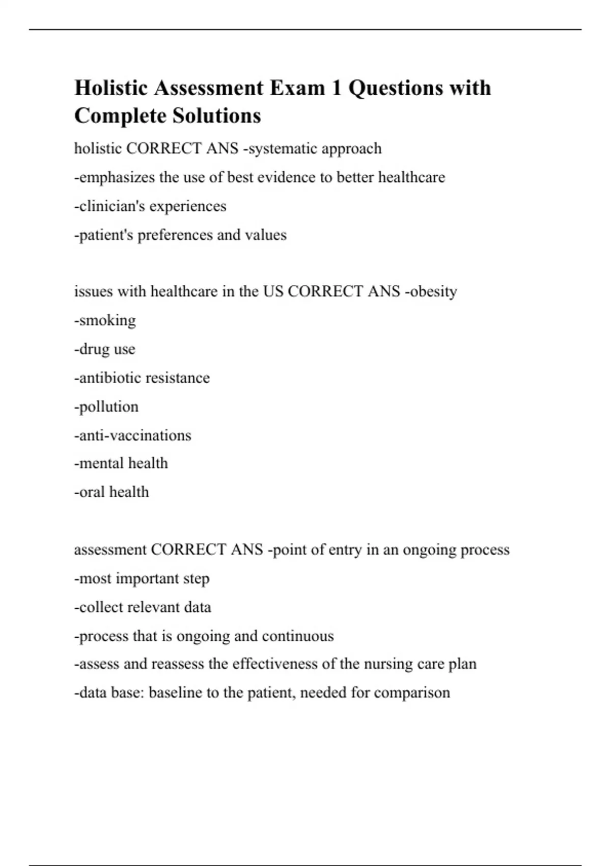 Holistic Assessment Exam 1 Questions with Complete Solution - Holistic ...