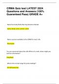 CRMA Quiz test LATEST 2024  Questions and Answers &lpar;100&percnt; Guaranteed Pass&rpar; GRADE A&plus;