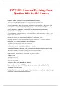 PSYC1002: Abnormal Psychology Exam Questions With Verified Answers